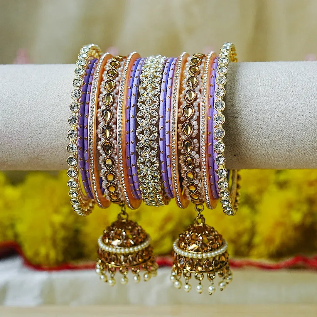 Designer Metal Bangles Set with Jhumki for Women (Both Hands) - The Golden Cascade